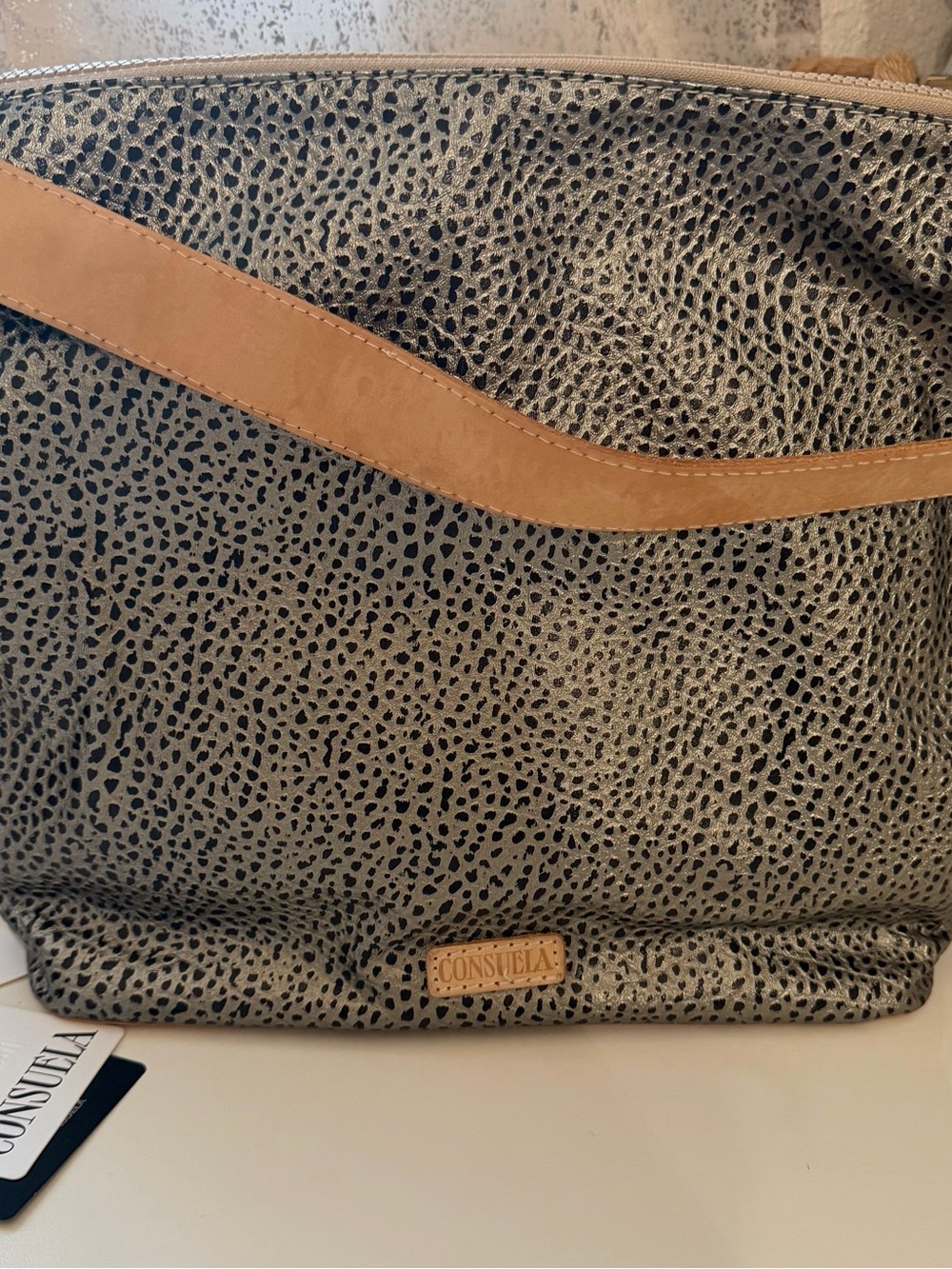 Consuela Wesley Silver and Black Pebbled Leather Hobo Bag